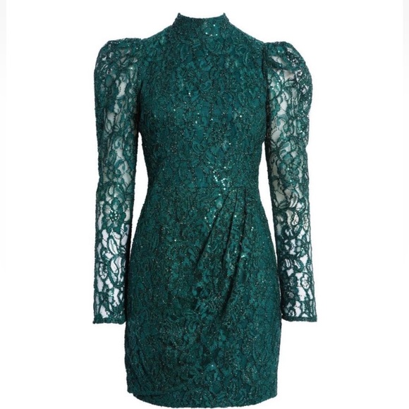 BLACK HALO Green Santorini Lace Sequin Long Sleeve Mini Dress 4 BLACK HALO Green Santorini Lace Sequin Long Sleeve Mini Dress 4